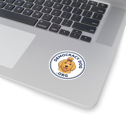 DemocracyDog .Org Kiss-Cut Sticker — Patriotic Goldendoodle Laptop Decal