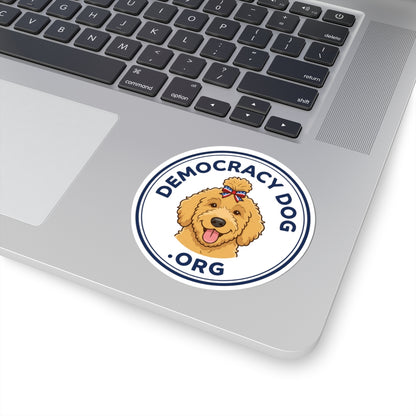 DemocracyDog .Org Kiss-Cut Sticker — Patriotic Goldendoodle Laptop Decal