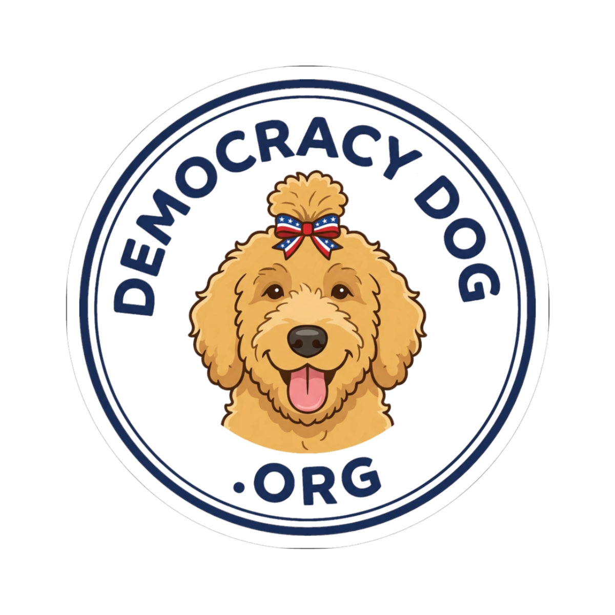 DemocracyDog .Org Kiss-Cut Sticker — Patriotic Goldendoodle Laptop Decal